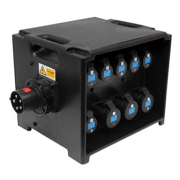 HDIUK - Merz A80BLK 63A 3-phase to 230 Volt Professional Distribution Console 6 x 16A 3 x 32A RCBO