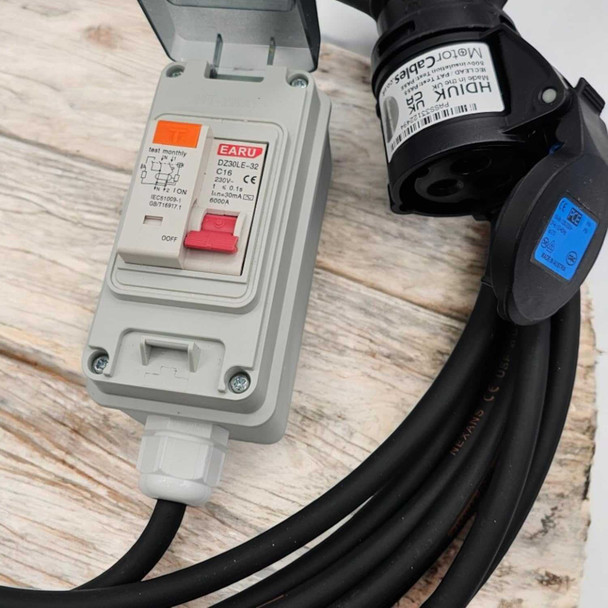 230 Volt 32A to 16A Cable, In-line RCBO RCD MCB Protection