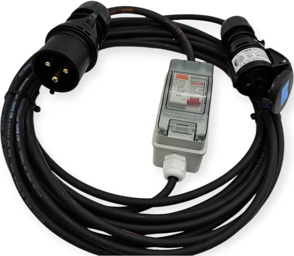 230 Volt 32A to 16A Cable, In-line RCBO RCD MCB Protection