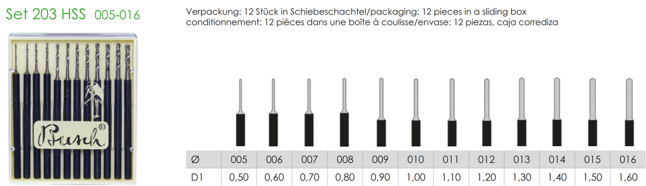 Busch Fig.203HSS HIGH-SPEED STEEL Set 005-016