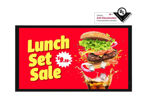 HDMI (2, HDCP 2.2), DP (HDCP 2.2), RS-232C (4 pin Phone Jack), RJ45 (LAN, Lan (1)), USB 2.0 Type A (2), External Speaker (L/R, 10 W + 10 W), RS-232C,