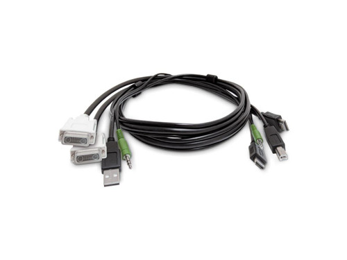 6ft (1.8m) Dual-Display KVM Cable, 2x DVI to 2x HDMI, USB 2.0, 3.5mm, Universal Combo Cable for Dual-Monitor HDMI KVM, TAA Compliant