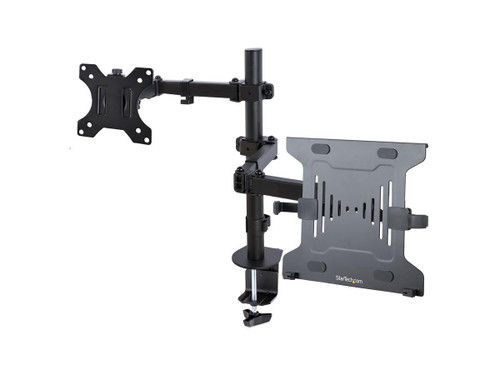 Monitor Arm with Vented VESA Laptop Tray, For Laptop 9.9lb and Single Display up to 32in 17.6lb, Black, Adjustable Laptop Arm Mount, Cclamp/Grommet