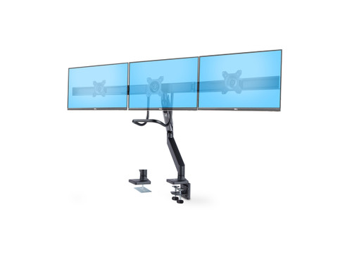 Crossbar Triple Monitor Desk Mount For Up To Three 27in Screens, VESA 75x75/100x100, Tool-Less Arm Adjustments, C-Clamp/Grommet, Spring-Assisted Arm