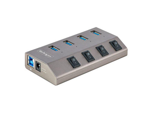 4-Port Self-Powered USB-C Hub with Individual On/Off Switches, USB 3.0 5Gbps Expansion Hub w/Power Supply, Desktop/Laptop USB-C to USB-A Hub