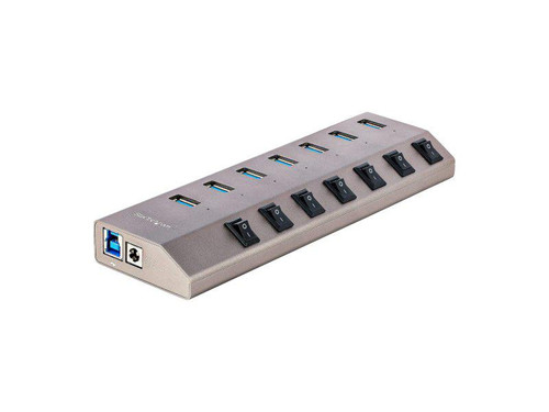 7-Port Self-Powered USB-C Hub with Individual On/Off Switches, USB 3.0 5Gbps Expansion Hub w/Power Supply, Desktop/Laptop USB-C to USB-A Hub