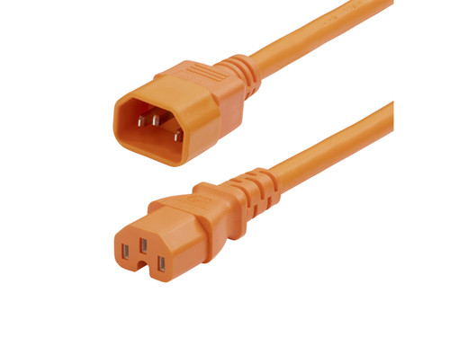 6ft (1.8m) Heavy Duty PDU Power Cord, IEC 60320 C14 to IEC 60320 C15, 15A 250V, 14AWG, Orange Heavy Gauge Power Cable - UL Listed
