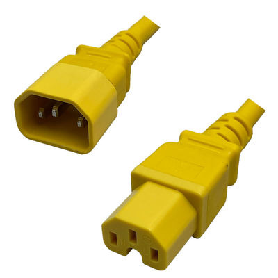 S3925MTS - IEC320 C14 Male Plug to C15 Connector 0.9 Meters / 3 Feet 15A/250V 14/3 SJT Yellow - Power Cord