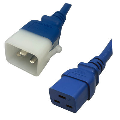 9746MTS - IEC320 C20 Male Plug to C19 Connector P-Lock 0.6 Meters / 2 Feet 20A/250V 12/3 SJT Blue - Locking Power Cord
