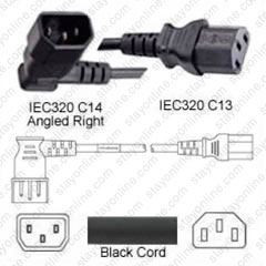 2398A - IEC320 C14 Plug Angled Right to C13 Connector 1.8 Meters / 6 Feet 10A/250V 18/3 SJT Black - Power Cord