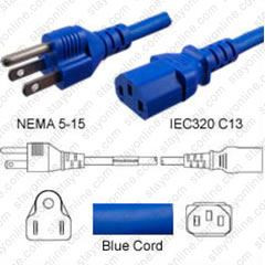 31960MTO - NEMA 5-15 Male Plug to IEC320 C13 Connector 4.3 meters / 14 feet 10A/125V 18/3 SJT Blue - Power Cord