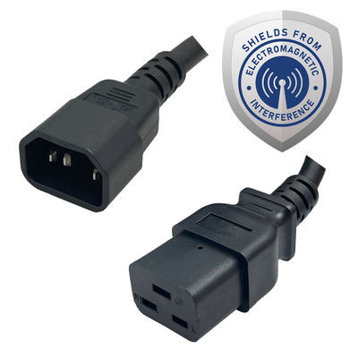1870MTS - IEC320 C14 Male Plug to C19 Connector Shielded 1.5 Meters / 5 Feet 15A/250V 14/3 SJT Black - Power Cord