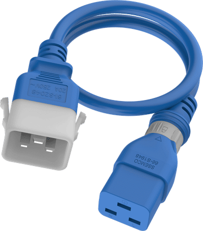 6764N - IEC320 C20 Male Plug to C19 Connector Dual-Lock 1.2 meters / 4 feet 20A/250V 12/3 SJT Blue - Locking Power Cord
