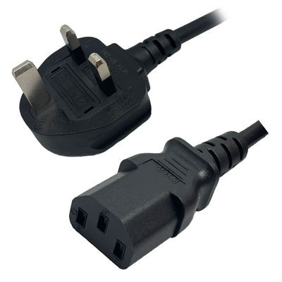 9901A - UK BS1363 Plug Angled Down to IEC320 C13 Connector 1.8 meters / 6 feet 10A/250V H05VV-F3G1.5 Black - Country Power Cord Hanked