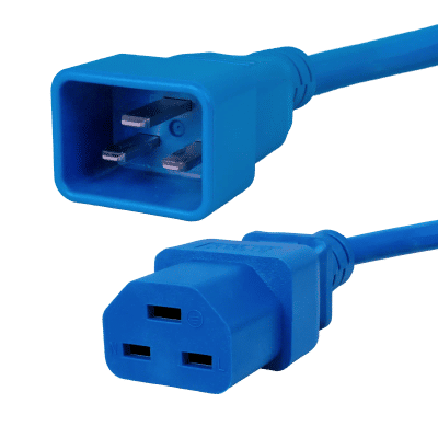 1591B - IEC320 C20 Plug to C21 Connector 1.8 Meters / 6 Feet 20A/250V 12/3 SJT Blue - Power Cord