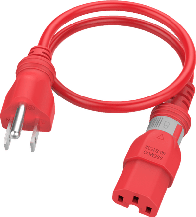 88550 - NEMA 5-15 Plug to C15 Connector S-Lock 0.9 Meters / 3 Feet 15A/125V 14/3 SJT Red - Locking Power Cord