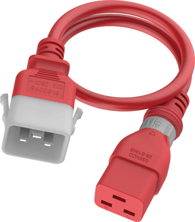 6678N - IEC320 C20 Plug to C19 Connector Dual-Lock 3.0 meters / 10 feet 20A/250V 12/3 SJT Red - Locking Power Cord