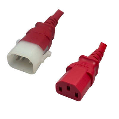 P005-E06-ARD-6 - Eaton Compatible P005-E06-ARD-6 IEC320 C14 Plug to C13 Connector P-Lock 1.8 Meters / 6 Feet 15A/250V 14/3 SJT Red - Locking Power Cord