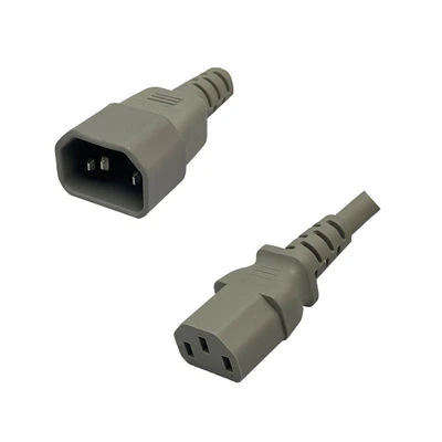 S1387MTS - IEC320 C14 Male Plug to C13 Connector 0.6 Meters / 2 Feet 15A/250V 14/3 SJT Gray - Power Cord