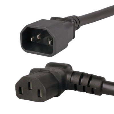 8326A - IEC320 C14 Plug to C13 Connector Angled Left 1.2 Meters / 4 Feet 10A/250V 18/3 SJT Black - Power Cord