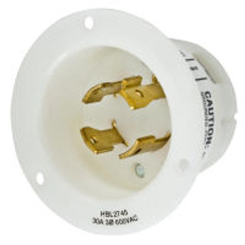 Hubbell HBL2745 AC Flanged Inlet NEMA L17-30 Male White