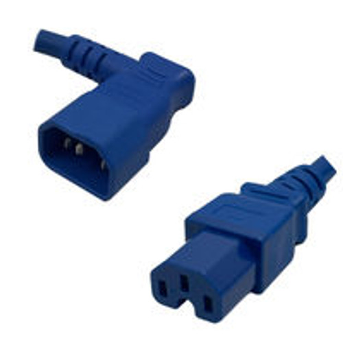 IEC320 C14 Male Plug Angled Right to C15 Connector 1.8 Meters / 6 Feet 10A/250V 18/3 SJT Blue - Power Cord
