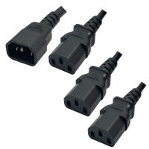 IEC320 C14 Male Plug to 3 Way C13 Female Connectors 1.8 Meters / 6 Feet 15A/250V 14/3 SJT 9 Inch Legs Black - Splitter Power Cord