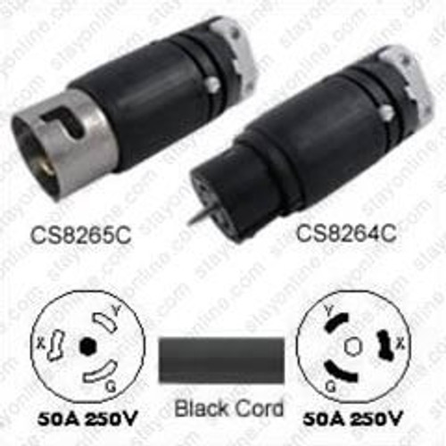 California Style CS8265C Male Plug to CS8264C Connector 4.5 Meters / 15 Feet 50A/250V 6/3 SOOW Black - Locking Power Cord