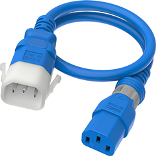IEC320 C14 Male Plug to C13 Connector Dual-Lock 0.9 Meters / 3 Feet 10A/250V 18/3 SVT Blue - Locking Power Cord