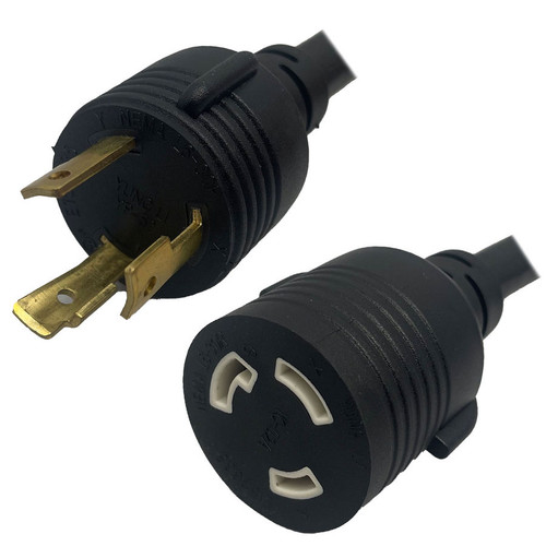 NEMA L6-30 Male Plug to 2 Way Blunt 3.0 Meters / 10 Feet 20A/250V 10/3 & 12/3 SJT 24 Inch Legs Black - Splitter Power Cord