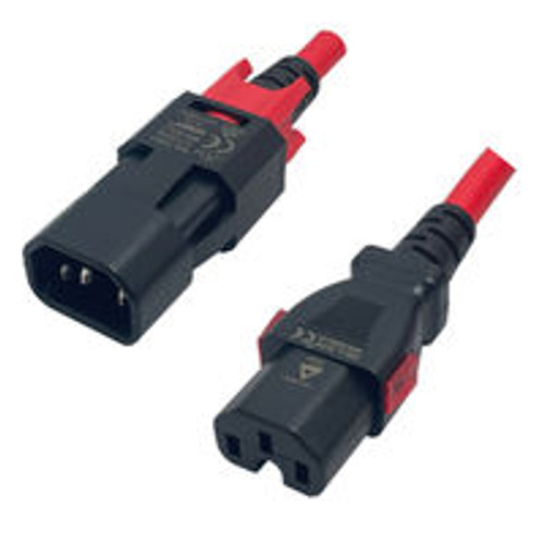 IEC320 C14 Male Plug to C15 Connector Z-LOCK 1.0 Meters / 3.25 Feet 15A/250V 14/3 SJT Red - Locking Power Cord