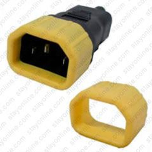 C14 SecureSleeve Contact Retention Insert for connecting a C14 cord end into a C13 Outlet Yellow no extraction tabs