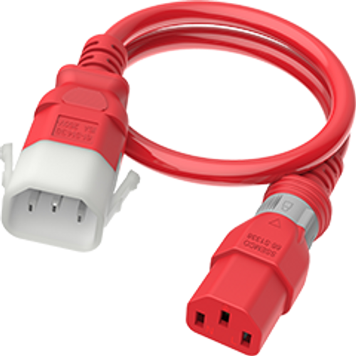 IEC320 C14 Male Plug to C13 Connector Dual-Lock 1.2 Meters / 4 Feet 15A/250V 14/3 SJT Red - Locking Power Cord