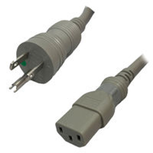 NEMA 5-15 Plug to IEC320 C13 Connector S-Lock 0.9 Meters / 3 Feet 10A/125V 18/3 SJT Gray - Hospital Grade Locking Power Cord