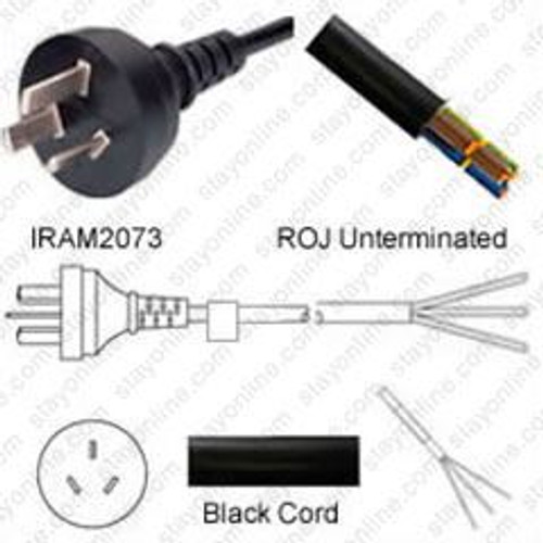 Argentina IRAM2073 Male Plug to ROJ 2.5 Meters / 8 Feet 10A/250V H05VV-F3G1.0 Black - Country Power Supply Cord