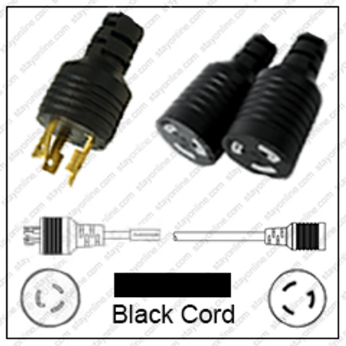 NEMA L6-20 Male Plug to 2 Way L6-20 Connectors 3.0 Meters / 10 Feet 20A/250V 12/3 SJT 24 Inch Legs Black - Splitter Power Cord