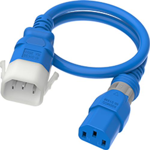IEC320 C14 Male Plug to C13 Connector Dual-Lock 1.2 Meters / 4 Feet 15A/250V 14/3 SJT Blue - Locking Power Cord