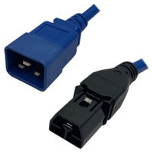 IEC320 C20 Male Plug to Saf-D-Grid 400 Connector 2.0 Meters / 6.5 Feet 16A/250V H05VV-F3G1.5 & 14/3 SJT Blue Power Cord