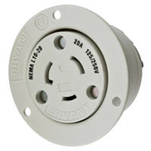 Hubbell HBL2366 AC Flanged Outlet NEMA L10-20 Female White