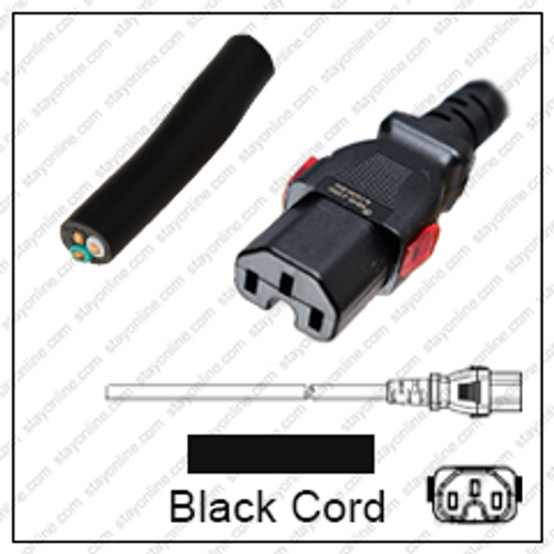 Cord Blunt to IEC320 C15 WS-Lock Connector 2.0 Meters / 6.5 Feet 15A/250V 14/3 SJT Black - Locking Power Cord