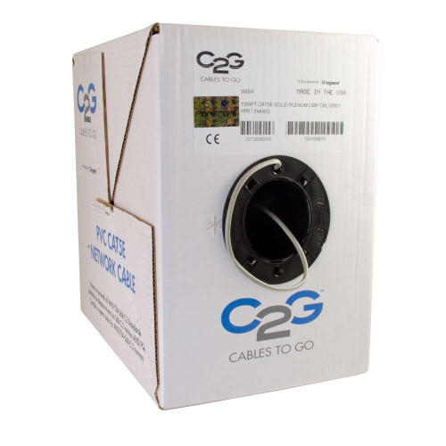 1000ft (304.8m) Cat5e Bulk Unshielded (UTP) Ethernet Network Cable with Solid Conductors - Plenum CMP-Rated - Gray