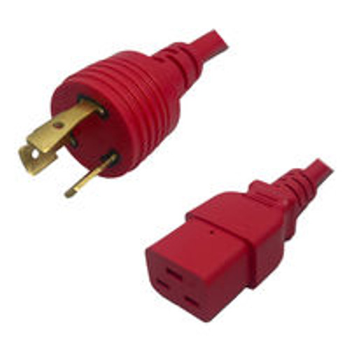 NEMA L6-20 Male Plug to IEC320 C19 Connector 1.8 Meters / 6 Feet 20A/250V 12/3 SJT Red - Power Cord