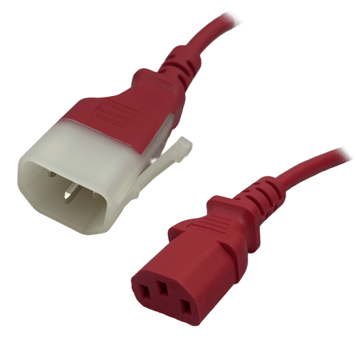 IEC320 C14 Male Plug to C13 Connector P-Lock Lite 1.5 Meters / 5 Feet 10A/250V 18/3 SVT Red - Locking Power Cord