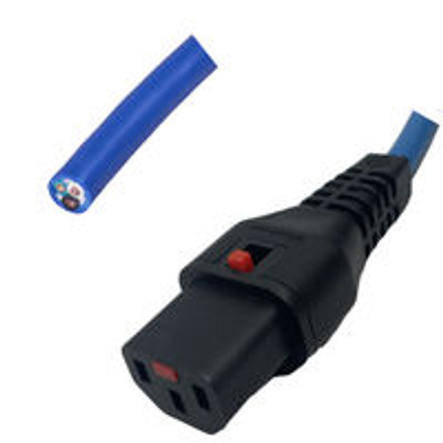 Blunt Cut to IEC320 C13 Female Connector IEC-Lock 4.5 Meters / 15 Feet 10A/250V 18/3 SJT Blue - Power Output Cord