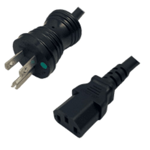 NEMA 5-15 Male Plug to IEC320 C13 Connector 1.8 Meters / 6 Feet 10A/125V 18/3 SJT Black - Hospital Grade Power Cord