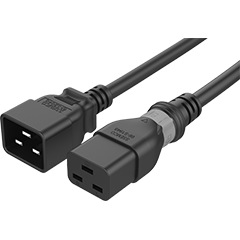 IEC320 C20 Male Plug to C19 Connector S-Lock 1.8 Meters / 6 Feet 20A/250V 12/3 SJT Black - Universal Locking Power Cord