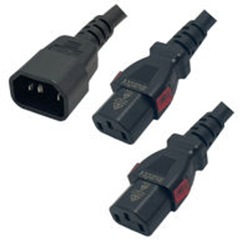 IEC320 C14 Male Plug to 2 way C13 Connector WS-Lock 1.8 Meters / 6 Feet 15A/250V 14/3 SJT 24 Inch Legs Black - Splitter Power Cord