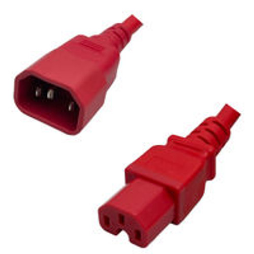 IEC320 C14 Male Plug to C15 Connector 0.9 Meters / 3 Feet 15A/250V 14/3 SJT Red - Power Cord