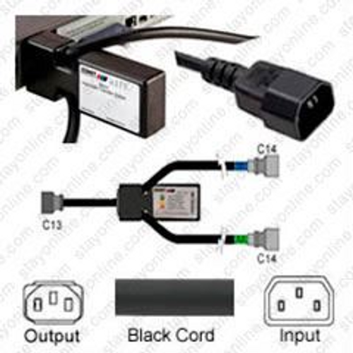 Zonit uATS1-HV-YaC13-6-zC14-6  ATS Input C14 locking connector 6' to output C13 locking connector on a 6 Feet long cord