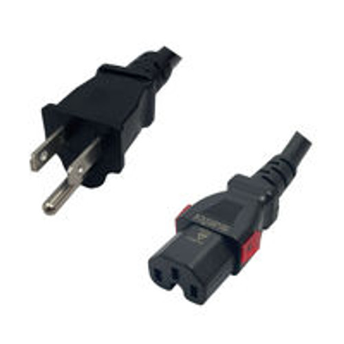 NEMA 5-15 Male Plug to IEC320 C15 Connector WS-Lock 0.9 Meters / 3 Feet 15A/125V 14/3 SJT Black - Locking Power Cord